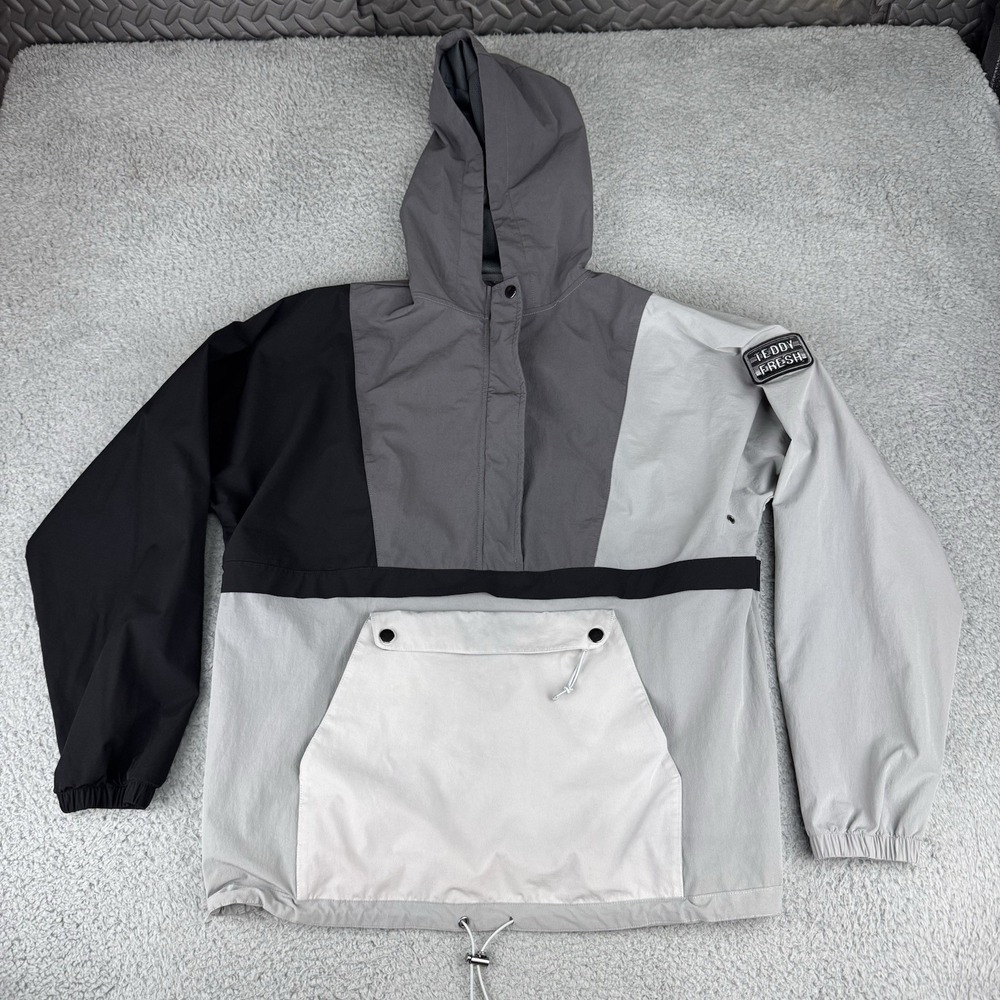 Teddy Fresh Jacket Adult Small Color Block Anorak Windbreaker 1/2 Zip Hood Retro